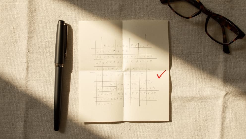 Flat lay of a folded lab report with a fountain pen and reading glasses, representing the quarterly biomarker review ritual for tracking ApoB and LDL trajectory